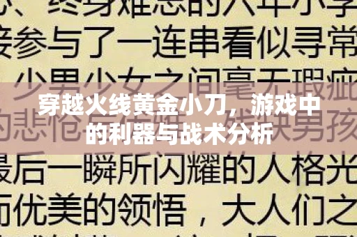 游戏中的利器与战术分析图片
