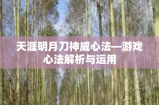 天涯明月刀神威心法图片