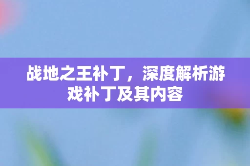 深度解析游戏补丁及其内容图片