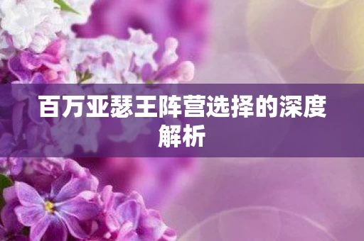 百万亚瑟王阵营选择的深度解析图片