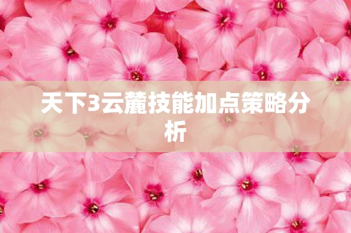 天下3云麓技能加点策略分析图片