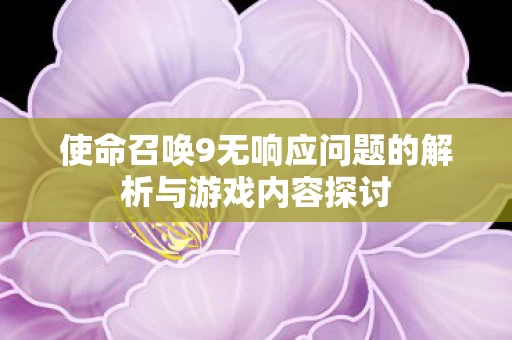 使命召唤9无响应问题的解析与游戏内容探讨图片