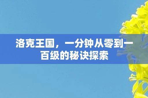 一分钟从零到一百级的秘诀探索图片