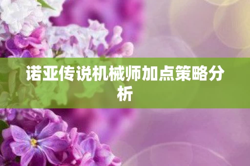 诺亚传说机械师加点策略分析图片