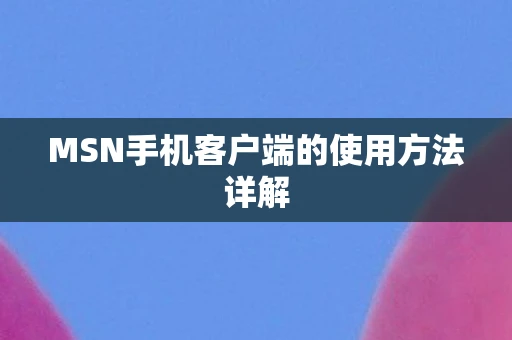 MSN手机客户端的使用方法详解