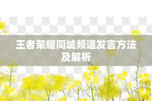 王者荣耀同城频道发言方法及解析