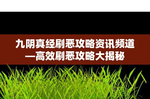 九阴真经刷恶攻略资讯频道—高效刷恶攻略大揭秘
