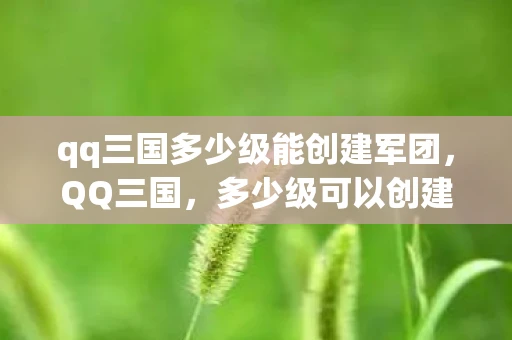 qq三国多少级能创建军团，QQ三国，多少级可以创建军团？全面解读游戏等级与军团创建资格