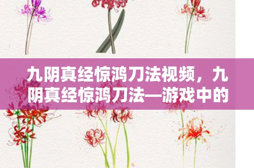 九阴真经惊鸿刀法视频，九阴真经惊鸿刀法—游戏中的武学巅峰