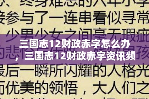 三国志12财政赤字怎么办，三国志12财政赤字资讯频道深度解析游戏经济运营之道