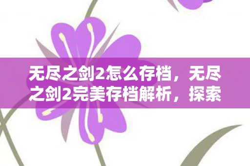 无尽之剑2怎么存档，无尽之剑2完美存档解析，探索游戏世界的无尽奥秘
