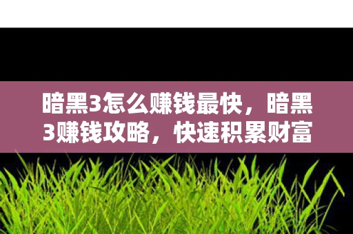 暗黑3怎么赚钱最快，暗黑3赚钱攻略，快速积累财富的秘密通道