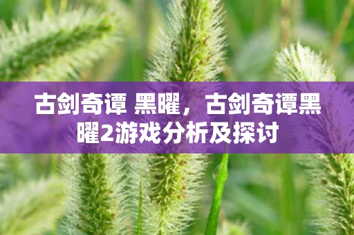 古剑奇谭 黑曜，古剑奇谭黑曜2游戏分析及探讨