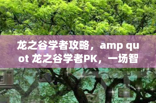 龙之谷学者攻略，amp quot 龙之谷学者PK，一场智慧与策略的较量 amp quot 资讯频道