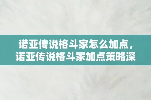 诺亚传说格斗家怎么加点，诺亚传说格斗家加点策略深度解析