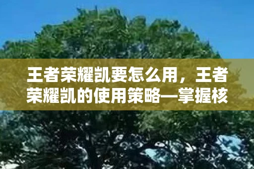 王者荣耀凯要怎么用，王者荣耀凯的使用策略—掌握核心技巧，成为战场霸主！