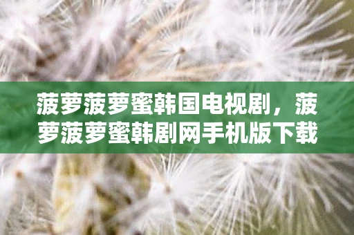 菠萝菠萝蜜韩国电视剧，菠萝菠萝蜜韩剧网手机版下载指南