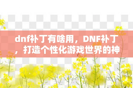 dnf补丁有啥用，DNF补丁，打造个性化游戏世界的神器