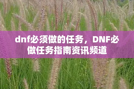 dnf必须做的任务，DNF必做任务指南资讯频道