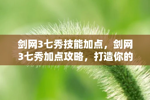 剑网3七秀技能加点，剑网3七秀加点攻略，打造你的专属七秀门派