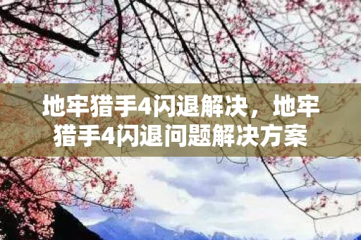 地牢猎手4闪退解决，地牢猎手4闪退问题解决方案