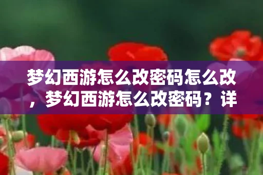 梦幻西游怎么改密码怎么改，梦幻西游怎么改密码？详细步骤与注意事项