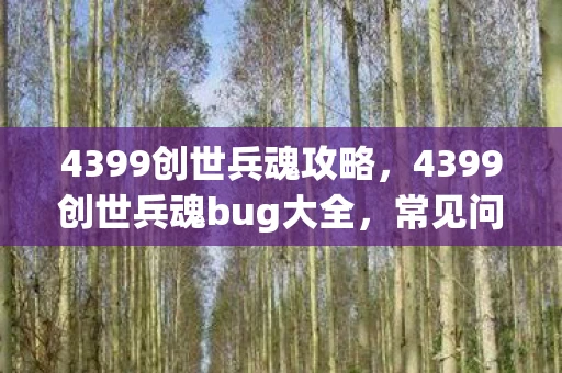 4399创世兵魂攻略，4399创世兵魂bug大全，常见问题及解决方案