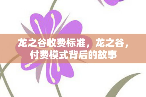 龙之谷收费标准，龙之谷，付费模式背后的故事