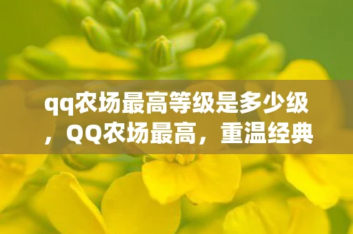 qq农场最高等级是多少级，QQ农场最高，重温经典，探索无限可能