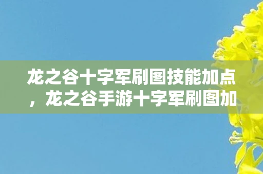 龙之谷十字军刷图技能加点，龙之谷手游十字军刷图加点攻略