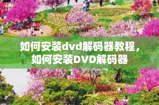 如何安装dvd解码器教程，如何安装DVD解码器