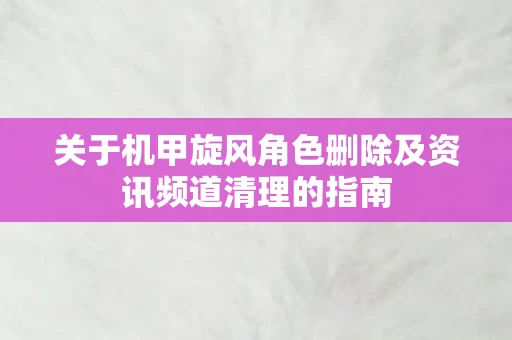 关于机甲旋风角色删除及资讯频道清理的指南图片