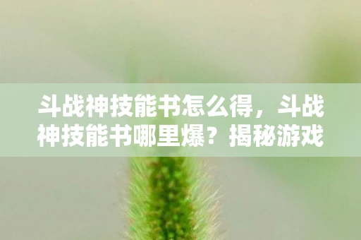 斗战神技能书怎么得，斗战神技能书哪里爆？揭秘游戏内技能书获取途径