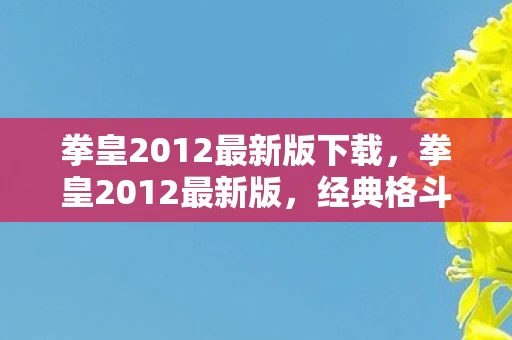 拳皇2012最新版下载，拳皇2012最新版，经典格斗游戏的革新之作