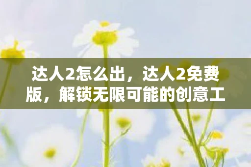 达人2怎么出，达人2免费版，解锁无限可能的创意工具