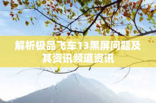 解析极品飞车13黑屏问题及其资讯频道资讯图片