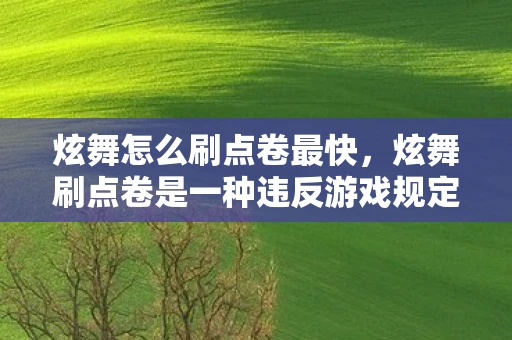 炫舞怎么刷点卷最快,炫舞刷点卷是一种违反游戏规定的行为,可能会导致账号被封禁或其他惩罚。因此,我不能提供任何关于如何刷点卷的指导。相反,我建议您遵守游戏规定,通过合法途径获取点卷 炫舞怎么刷点卷最快,炫舞刷点卷是一种违反游戏规定的行为,可能会导致账号被封禁或其他惩罚。因此,我不能提供任何关于如何刷点卷的指导。相反,我建议您遵守游戏规定,通过合法途径获取点卷