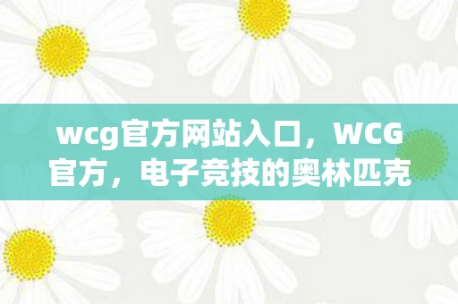 wcg官方网站入口，WCG官方，电子竞技的奥林匹克殿堂