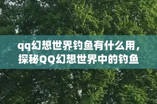 qq幻想世界钓鱼有什么用,探秘QQ幻想世界中的钓鱼系统,一场虚拟与现实交织的休闲之旅 qq幻想世界钓鱼有什么用,探秘QQ幻想世界中的钓鱼系统,一场虚拟与现实交织的休闲之旅