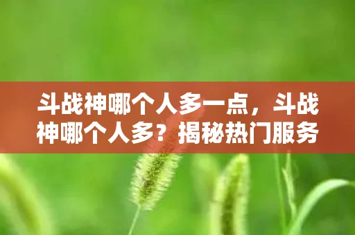 斗战神哪个人多一点，斗战神哪个人多？揭秘热门服务器与角色分布