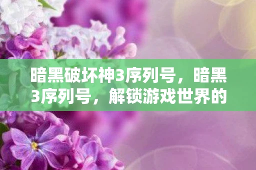 暗黑破坏神3序列号，暗黑3序列号，解锁游戏世界的神秘钥匙