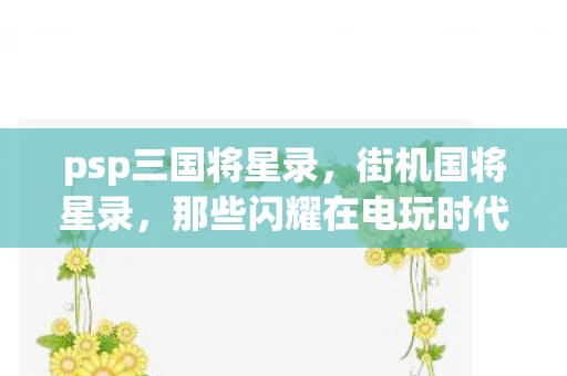 psp三国将星录，街机国将星录，那些闪耀在电玩时代的传奇人物