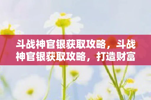 斗战神官银获取攻略，斗战神官银获取攻略，打造财富之路