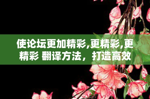 使论坛更加精彩,更精彩,更精彩 翻译方法，打造高效、活跃的论坛，从0到1的实战经验分享