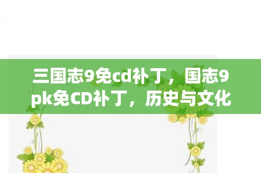 三国志9免cd补丁，国志9pk免CD补丁，历史与文化的传承