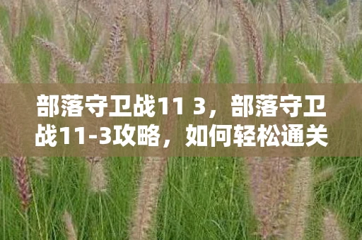 部落守卫战11 3,部落守卫战11-3攻略,如何轻松通关 部落守卫战11 3,部落守卫战11-3攻略,如何轻松通关