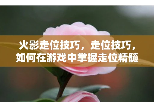 火影走位技巧，走位技巧，如何在游戏中掌握走位精髓