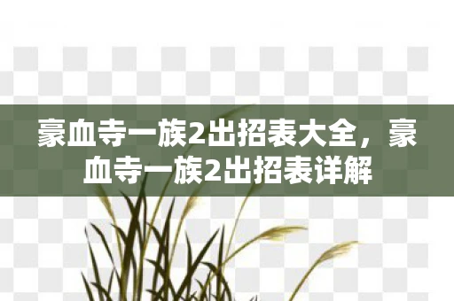 豪血寺一族2出招表大全，豪血寺一族2出招表详解