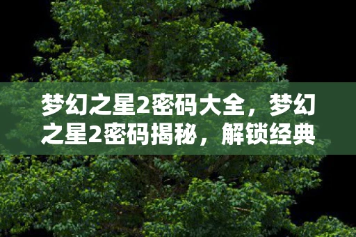 梦幻之星2密码大全,梦幻之星2密码揭秘,解锁经典游戏的隐藏宝藏 梦幻之星2密码大全,梦幻之星2密码揭秘,解锁经典游戏的隐藏宝藏