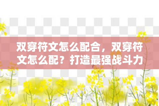 双穿符文怎么配合，双穿符文怎么配？打造最强战斗力的秘诀